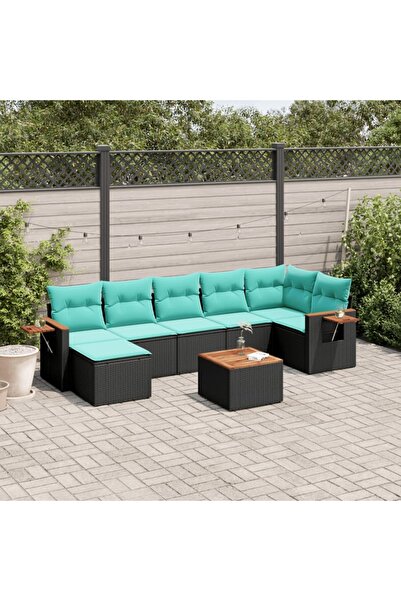 vidaxl Set mobilier de gradina cu perne, 8 piese, negru, poliratan