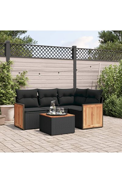vidaxl Set mobilier de gradina cu perne, 5 piese, negru, poliratan