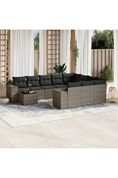 vidaxl Set canapele de gradina cu perne, 11 piese, gri, poliratan