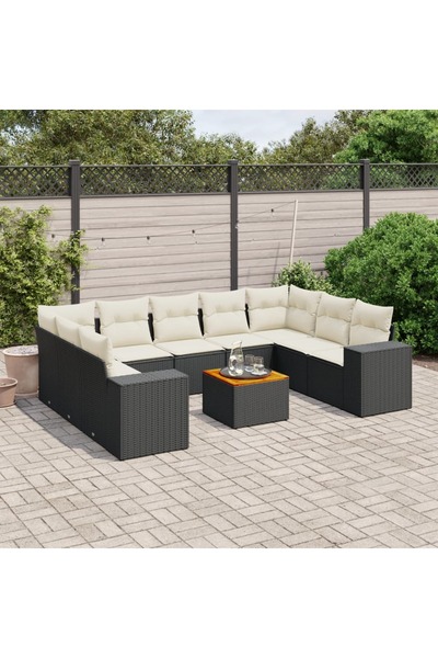 vidaxl Set canapele de gradina cu perne, 10 piese, negru, poliratan