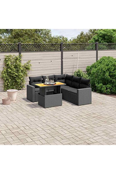 vidaxl Set mobilier de gradina cu perne, 6 piese, negru, poliratan
