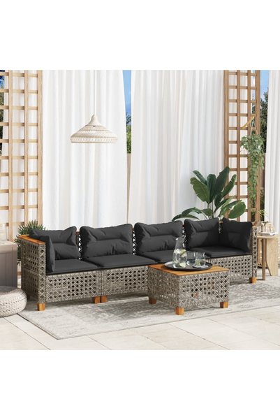 vidaxl Set canapea de gradina cu perne, 5 piese, gri, poliratan