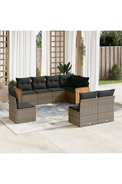 vidaxl Set canapele de gradina cu perne, 8 piese, gri, poliratan