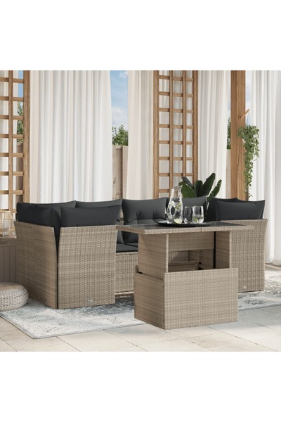 vidaxl Set canapele de gradina cu perne, 7piese gri deschis poliratan