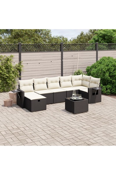 vidaxl Set mobilier de gradina cu perne, 8 piese, negru, poliratan