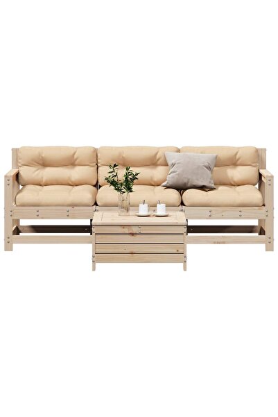 vidaxl Set mobilier de gradina cu perne, 4 piese, lemn masiv de pin