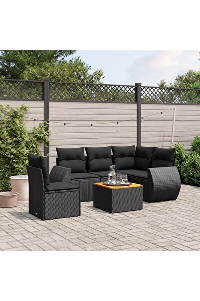 vidaxl Set mobilier de gradina cu perne, 6 piese, negru, poliratan