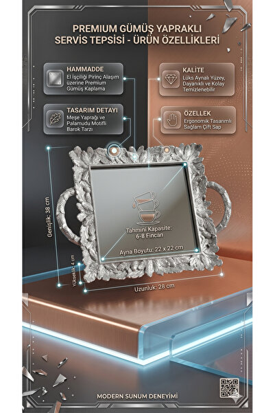 RİVO HOME DECOR Premium Silver Leaf Mirrored Serving Tray with Double Handles...