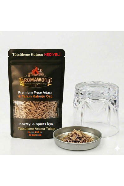 Aromawood Cocktail Whiskey Smoking Set. Oak Wood Chips and Cinnamon Stick Aroma