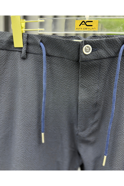 Avni Ceylan Men's Premium Seersucker Textured Striped Drawstring Linen Trousers