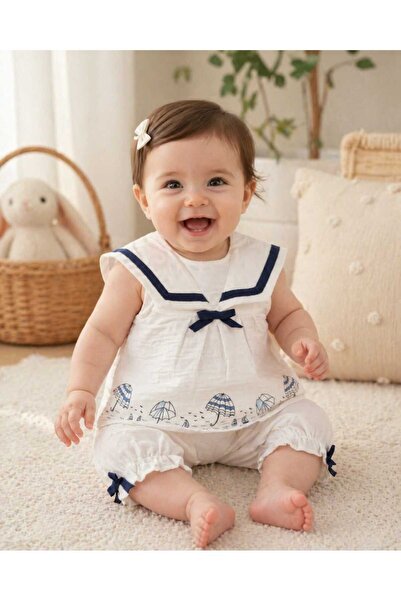 Moonic Kids Kız Bebek Denizci Müslin Takım
