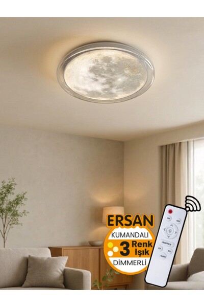 Ersan Avize Maşe Modern 40'lık Ay Görünüm Kumandalı 3 Renk Modern Plofonyer C...