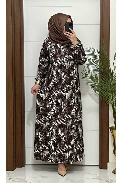 MODA ALMİRA 6315 K 80 KAHVERENK ÇİZGİ DESEN BÜRÜMCÜK ELBİSE