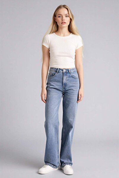 DeFacto Straight Wide High Waist Straight Leg Long Jean Trousers G8312Ax26Sm