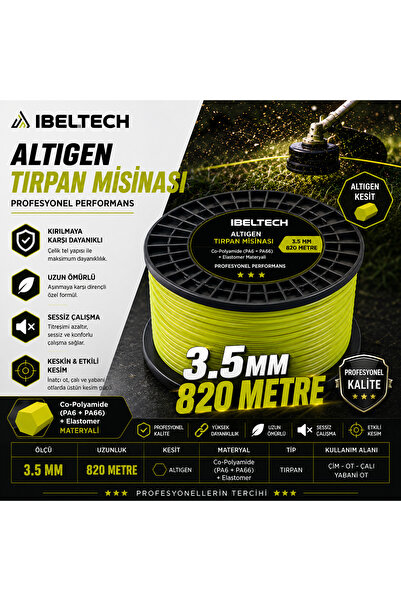 İBELTECH 3.5 mm Rulo Altıgen Tırpan Top Misinası 820 Metre Profesyonel Misina