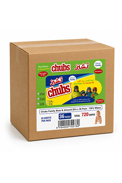 chubs Shea and Almond Wet Wipes 20s Family Pack of 36
