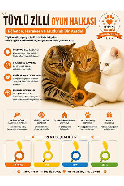 Tüylü Zilli Kedi Oyuncağı Turuncu