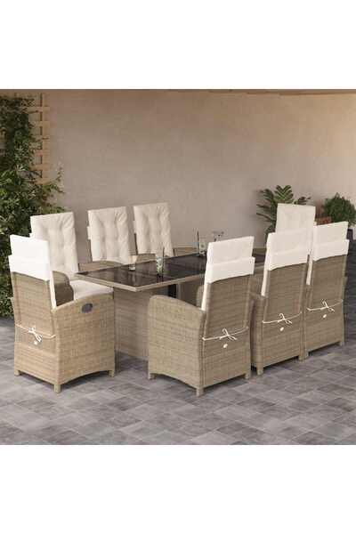 vidaxl 9-piece garden table set with cushions, beige, polyrattan