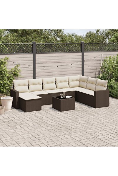 vidaxl Garden sofa set with cushions, 9 pieces, brown, polyrattan