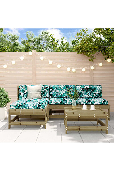 vidaxl Set mobilier de gradina cu perne, 5 piese, lemn de pin tratat