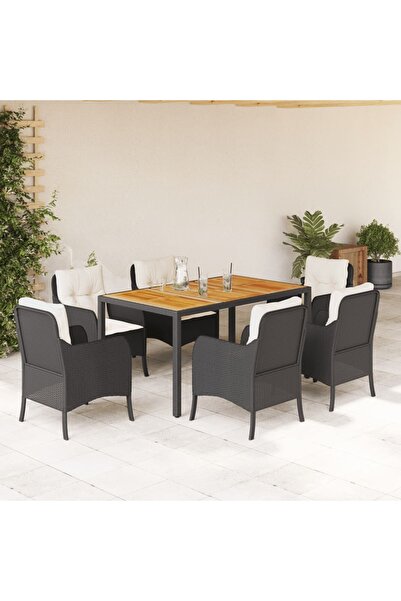 vidaxl Garden furniture set with cushions, 7 pieces, black, polyrattan