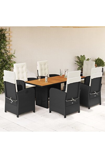 vidaxl Garden furniture set with cushions, 7 pieces, black, polyrattan
