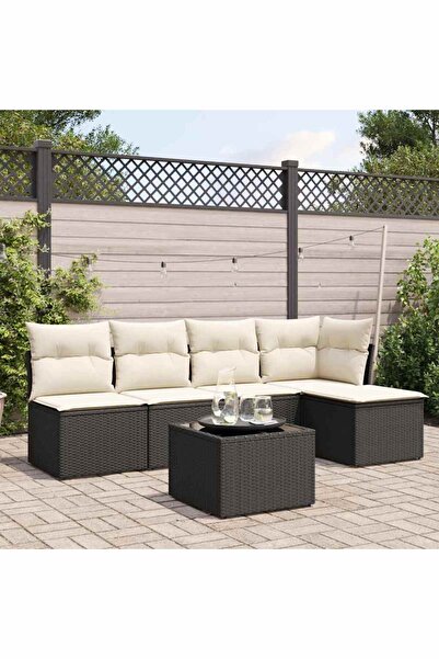 vidaxl Garden furniture set with cushions, 6 pieces, black, polyrattan