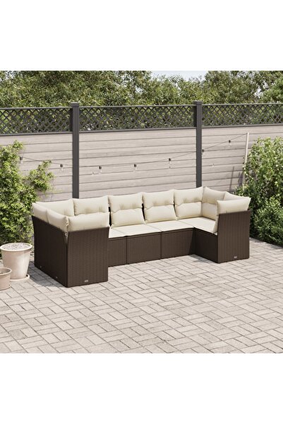 vidaxl Set canapele de gradina cu perne, 7 piese, maro, poliratan