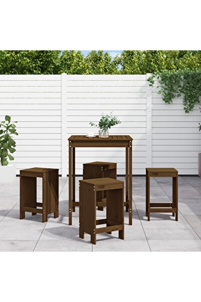 vidaxl Set mobilier bar de gradina, 5 piese, maro miere lemn masiv pin