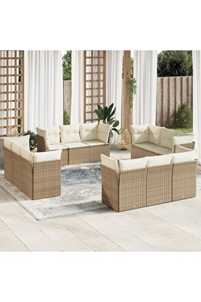 vidaxl Set canapele de gradina cu perne, 12 piese, bej, poliratan
