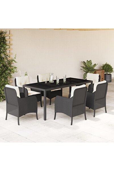 vidaxl Set mobilier de gradina cu perne, 7 piese, negru, poliratan