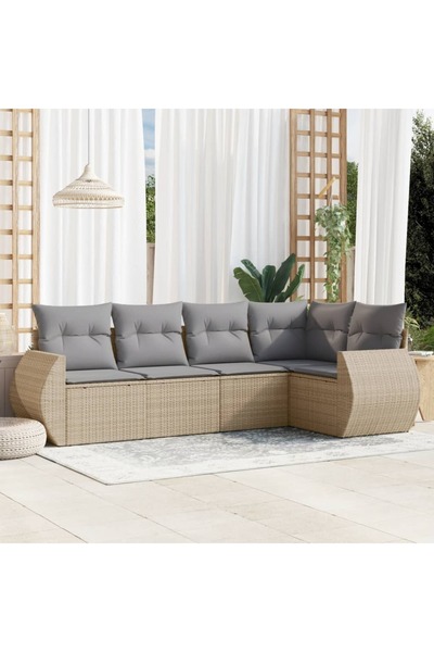 vidaxl Garden sofa set with cushions, 5 pieces, beige, polyrattan