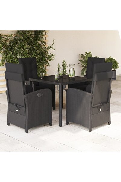 vidaxl Set mobilier de gradina cu perne, 5 piese, negru, poliratan