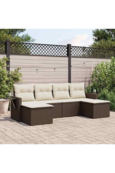 vidaxl Garden sofa set with cushions, 6 pieces, brown, polyrattan