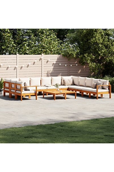vidaxl Garden sofa set with cushions, 9 pieces, solid acacia wood