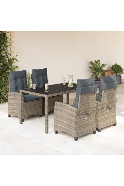 vidaxl Set mobilier de gradina cu perne, 5 piese, gri, poliratan
