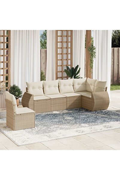 vidaxl Garden sofa set with cushions, 6 pieces, beige, polyrattan
