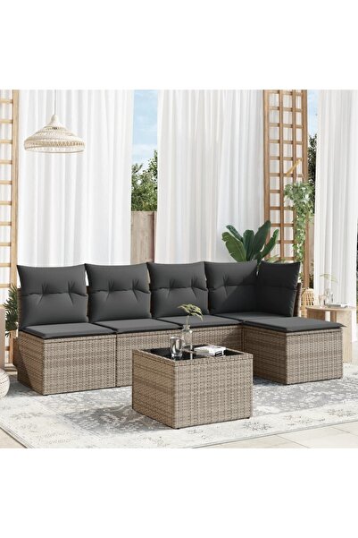 vidaxl Set mobilier gradina cu perne, 6 piese, gri, poliratan