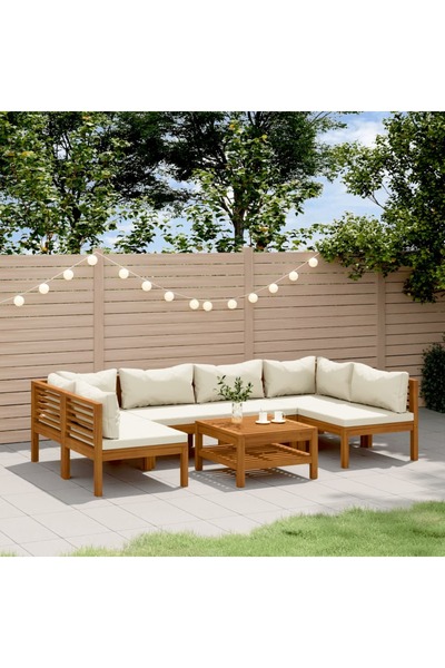 vidaxl Set mobilier gradina cu perne crem, 7 piese, lemn masiv acacia