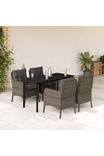 vidaxl Set mobilier de gradina cu perne, 5 piese, gri, poliratan