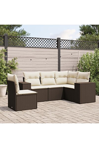 vidaxl Set canapele de gradina cu perne, 5 piese, maro, poliratan