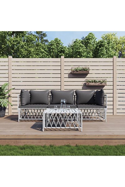 vidaxl Set mobilier de gradina, 4 piese, cu perne, alb, otel