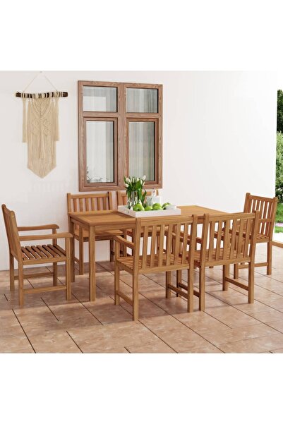 vidaxl Set de mobilier de gradina cu 7 piese, 160x80 cm, lemn masiv de tec