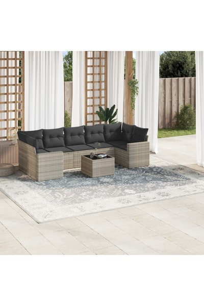 vidaxl Garden furniture set with cushions, 8 pieces, light grey polyrattan