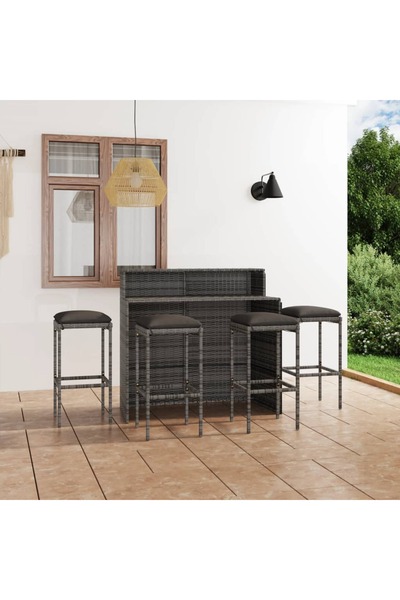 vidaxl Set mobilier bar de gradina cu perne, 5 piese, gri