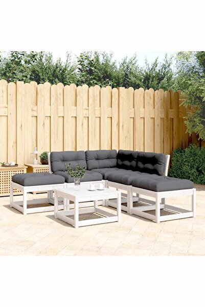 vidaxl Set canapele de gradina cu perne 5 piese alb lemn masiv de pin