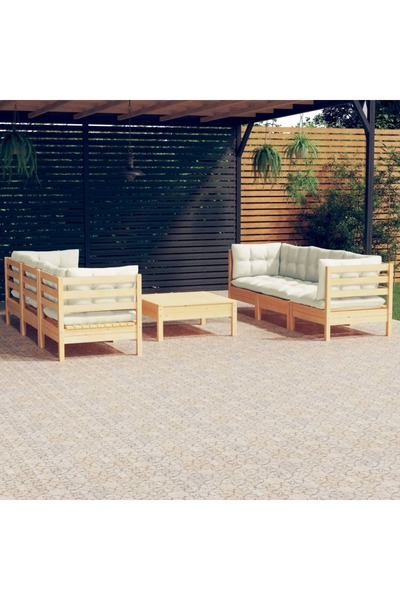 vidaxl Set mobilier gradina cu perne crem, 7 piese, lemn masiv pin