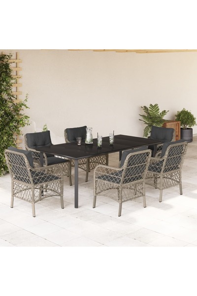 vidaxl Garden furniture set with cushions, 7 pieces, light grey polyrattan