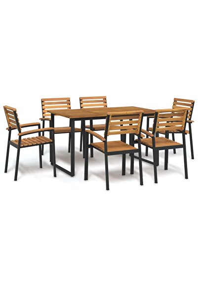 vidaxl Set mobilier de gradina, 7 piese, lemn masiv de acacia È™i metal