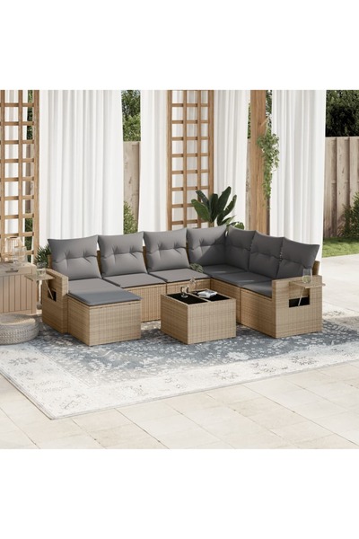 vidaxl Set canapele de gradina, 8 piese, cu perne, bej, poliratan